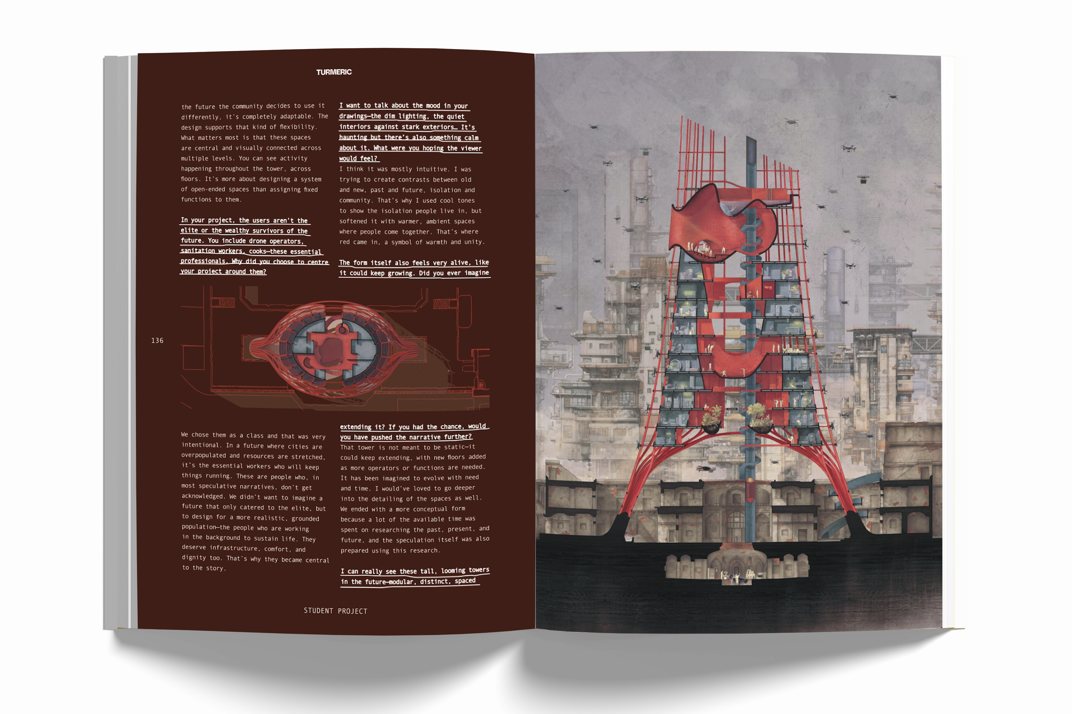 Open book with illustrations and text on a white background